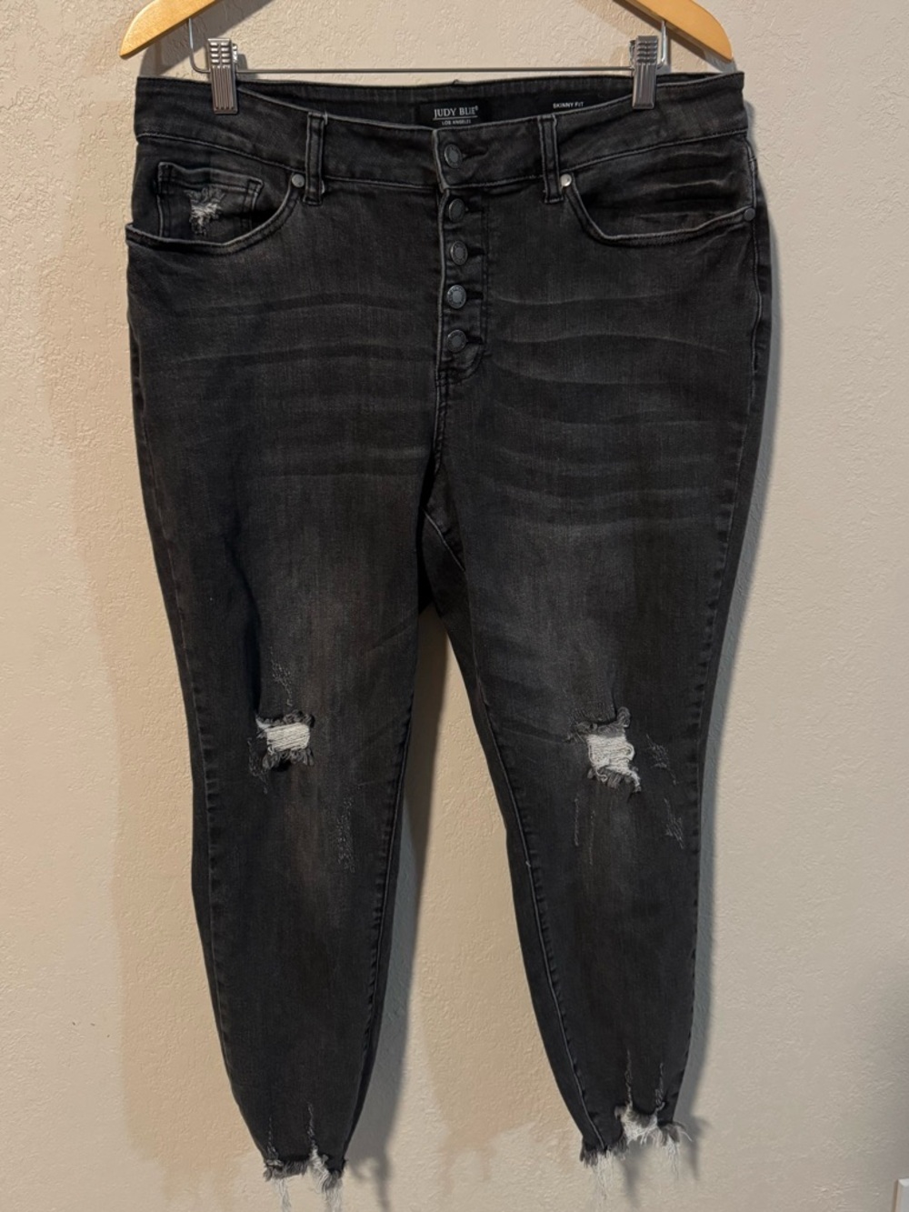 Judy Blue Black Distressed Button-Fly Skinny Jeans